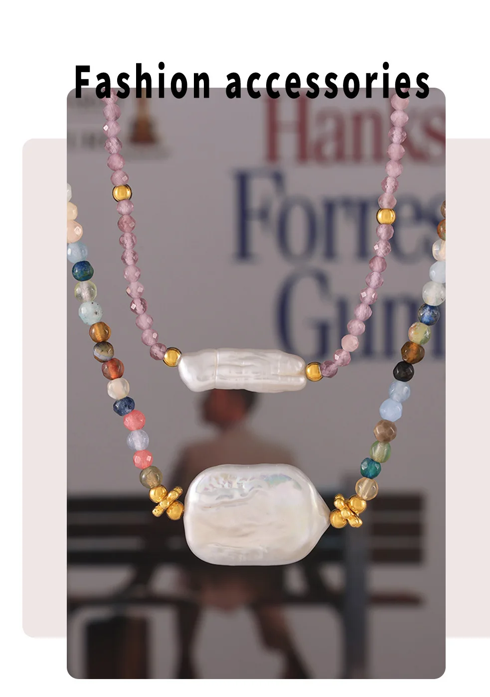 Barock Mode Natursteine Halskette für Frauen beliebte Imitation Perle bunte Perlenkette Frühling Sommer Geschenks chmuck – Detail 4