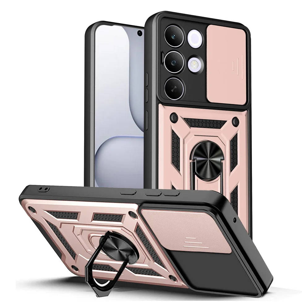 Magnetic Ring Stand Slide Lens Cover Shockproof Armor Phone Case