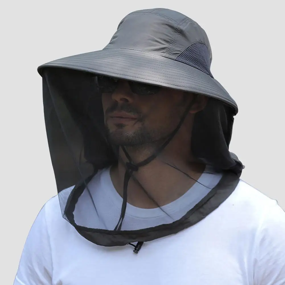 Summer Insect Proof Cap Mosquito Hat Unisex Face Neck Protection Bucket Hat Outdoor Fishing Jungle Farm Fishing Sun