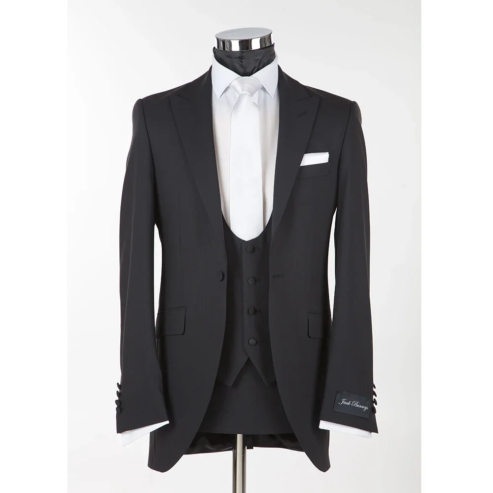 

Black Elegant Solid Suits for Men Business Casual Groom Wedding Tuxedo Fashion Peak Lapel Single Button Suit Slim 3 Piece Set