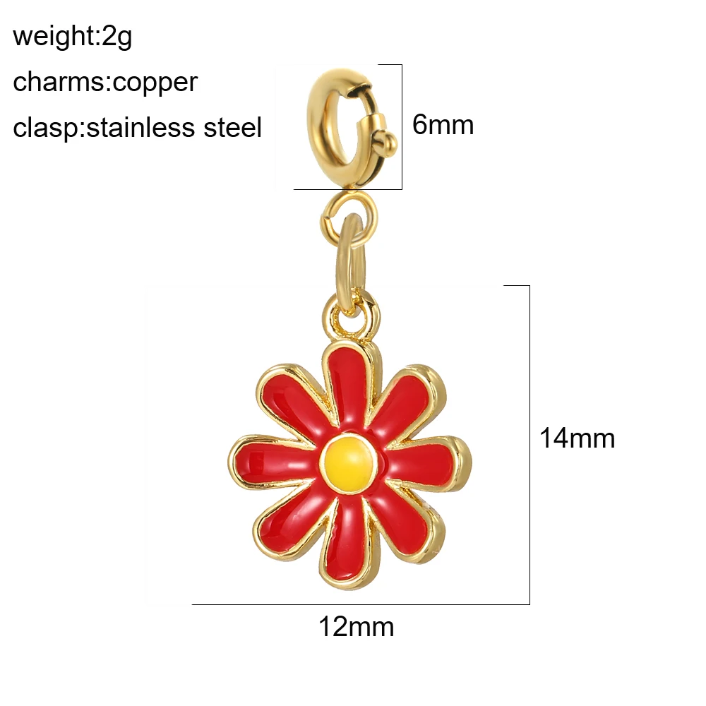 3 Stück 6 mm Edelstahl-Federschnalle, modische Emaille, niedliche Blumen-Charms, Pflanzen-Anhänger, CZ, DIY-Schlüsselanhänger, Halskette, Zubehör – Detail 20