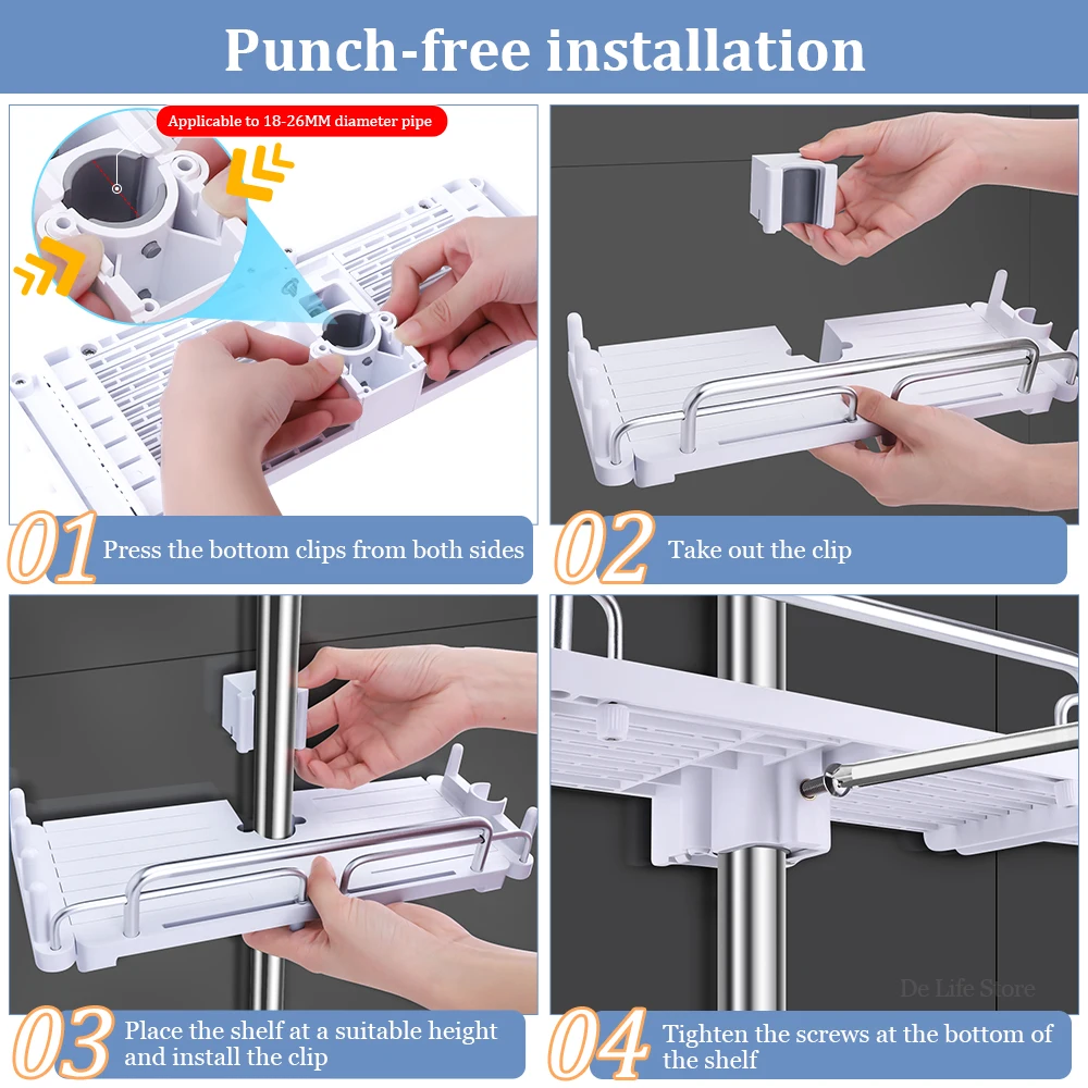 Extendable Shower Shelf Bathroom Shelf Without Drilling Shampoo Tray Shower Storage Holder Bathroom Accessories 5