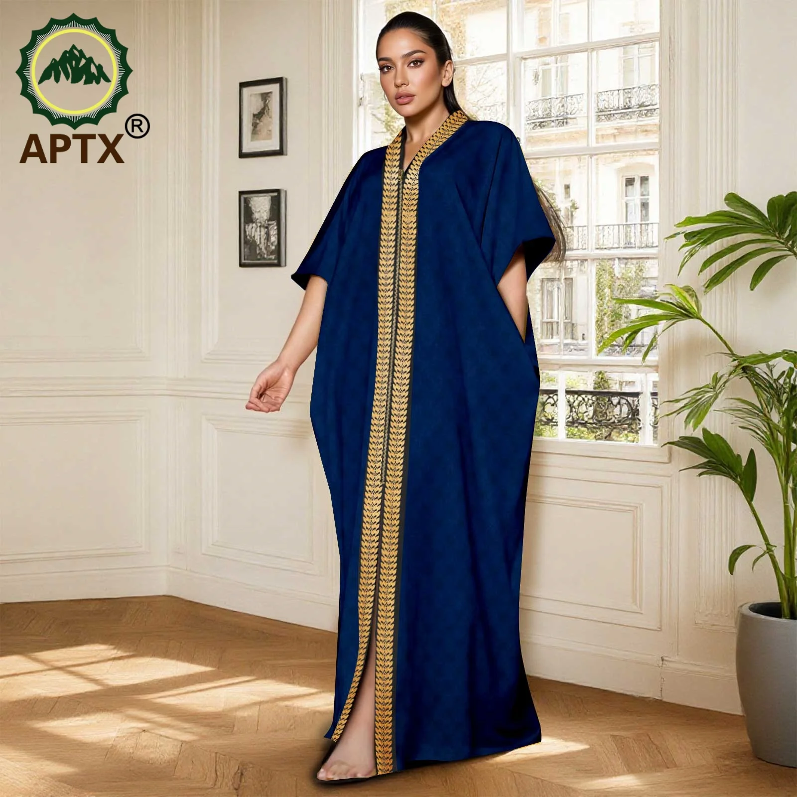 فستان كافتان فضفاض للنساء من APTX، عباءة إسلامية أ...