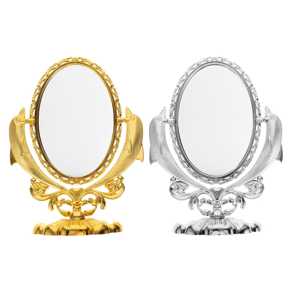 

2 Pcs Rotating Beauty Mirror Magnifying Vanity Makeup Tabletop Dressing Metal Desktop