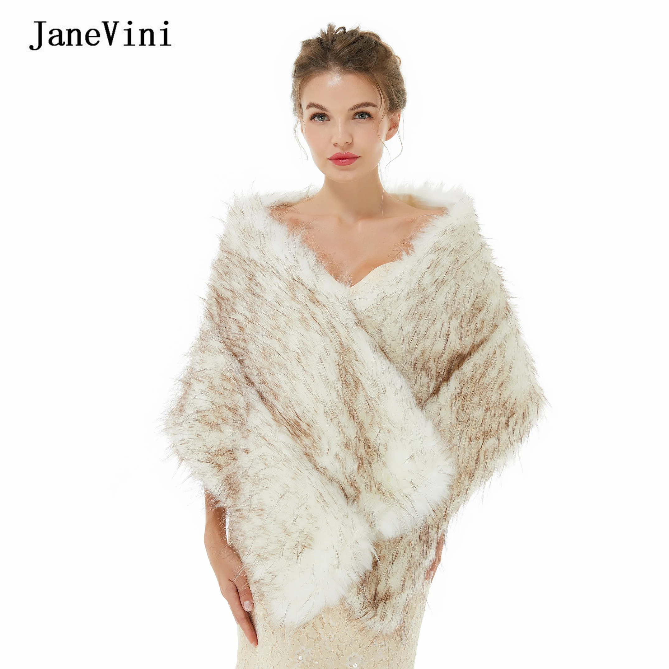 

JaneVini Elegant Wedding Bolero Bridal Shrug Faux Fur Shawls Wraps Winter Soft Warm Women Jacket Formal Evening Party Coat Cloak