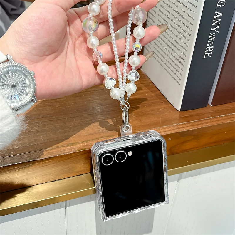Clear Water Ripple Flower Phone Case with Chain - Silicone Cover