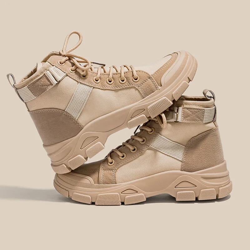 Boots Women New Student Versatile Short Tube High Top Short Boots Canvas Shoes Platform Shoes Ladies Fashion Motorcycle Boots