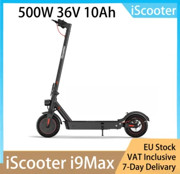 Monopattino Elettrico Pieghevole IScooter i9 Max: Motore da 500W, Pneumatici da 10 Pollici, Batteria 36V 10Ah, Velocità 35 km/h e Autonomia 35 km, Doppia Sospensione, App Intelligente, Nero
