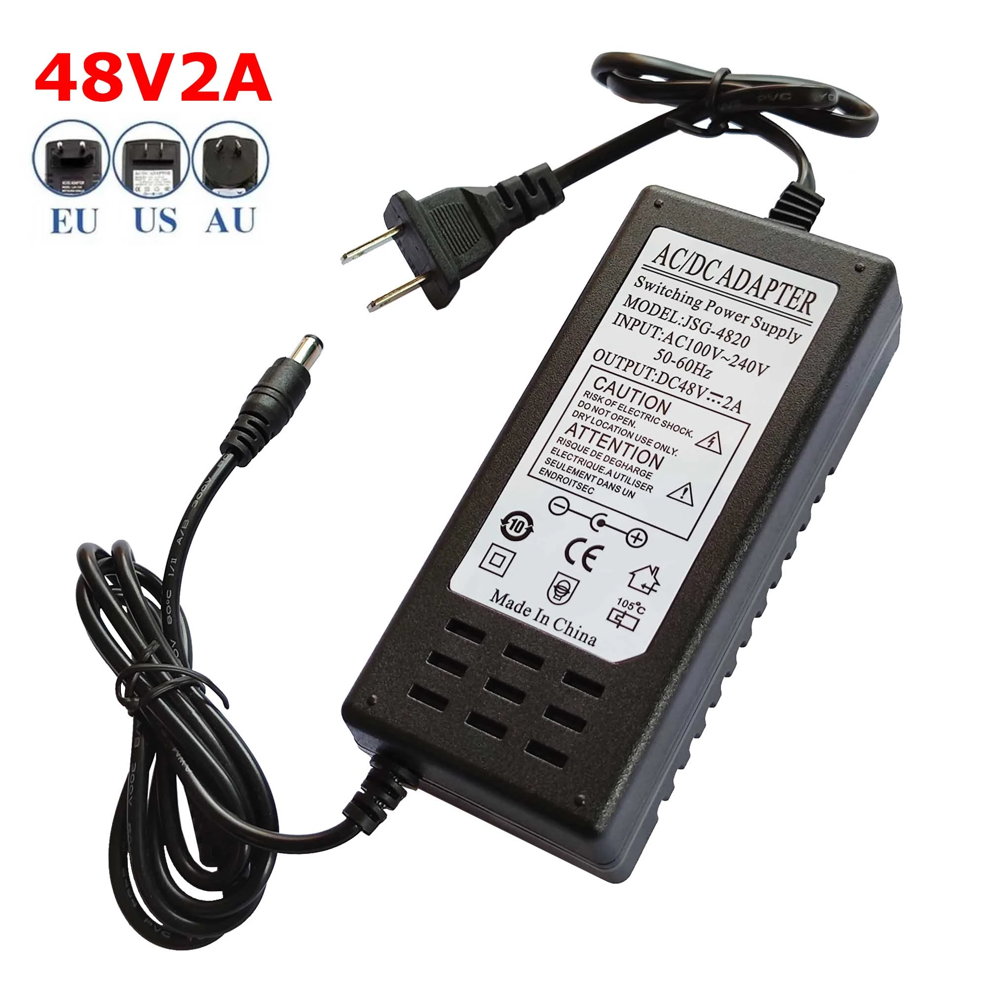 100-240V AC To DC 48V 2A  Power Adapter Supply Charger Adapter 5.5mm X 2.5mm Plug US EU AU Plug 48V/2A 5.5mm X 2.1mm