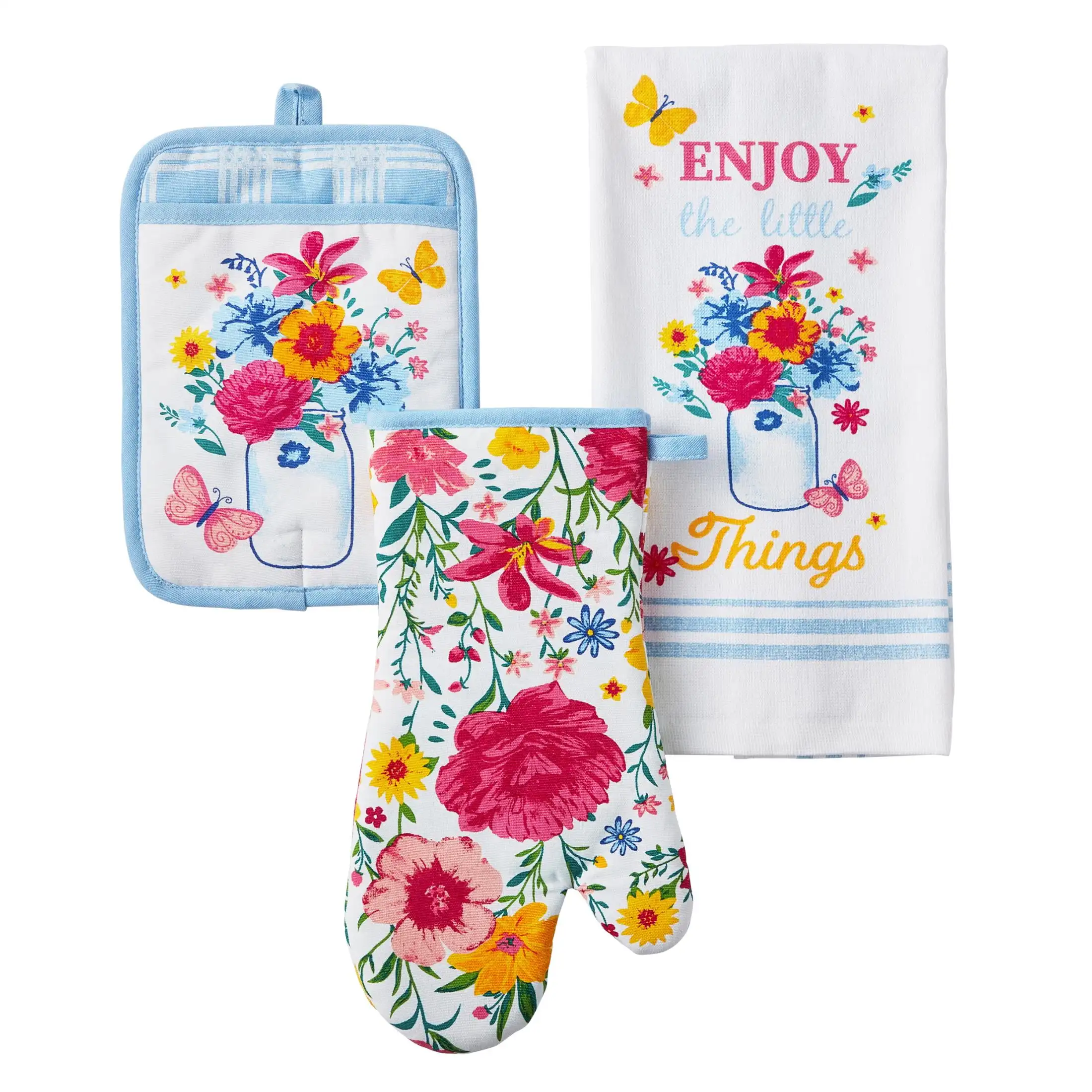 The Pioneer Woman Flowering Frontier Kitchen Towel, Oven Mitt & Pot Holder Set, Multicolor, 3 Pieces