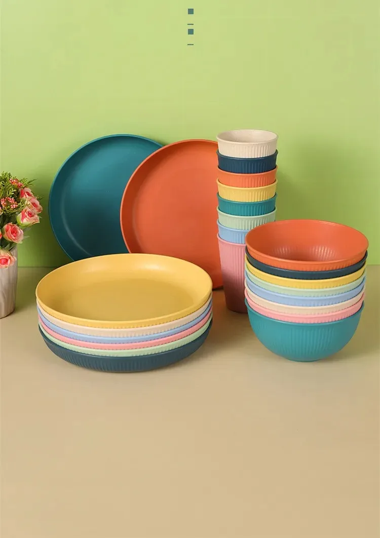 Eco-Friendly Wheat Straw Dinnerware Set - 4pcs Plates Cups Bowls for Home  Outdoor Use