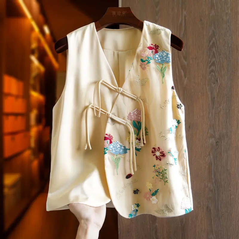 

Spring Summer Chinese style women Qipao top vest women traditional vintage versatile vest elegant vest sleeveless embroidery top