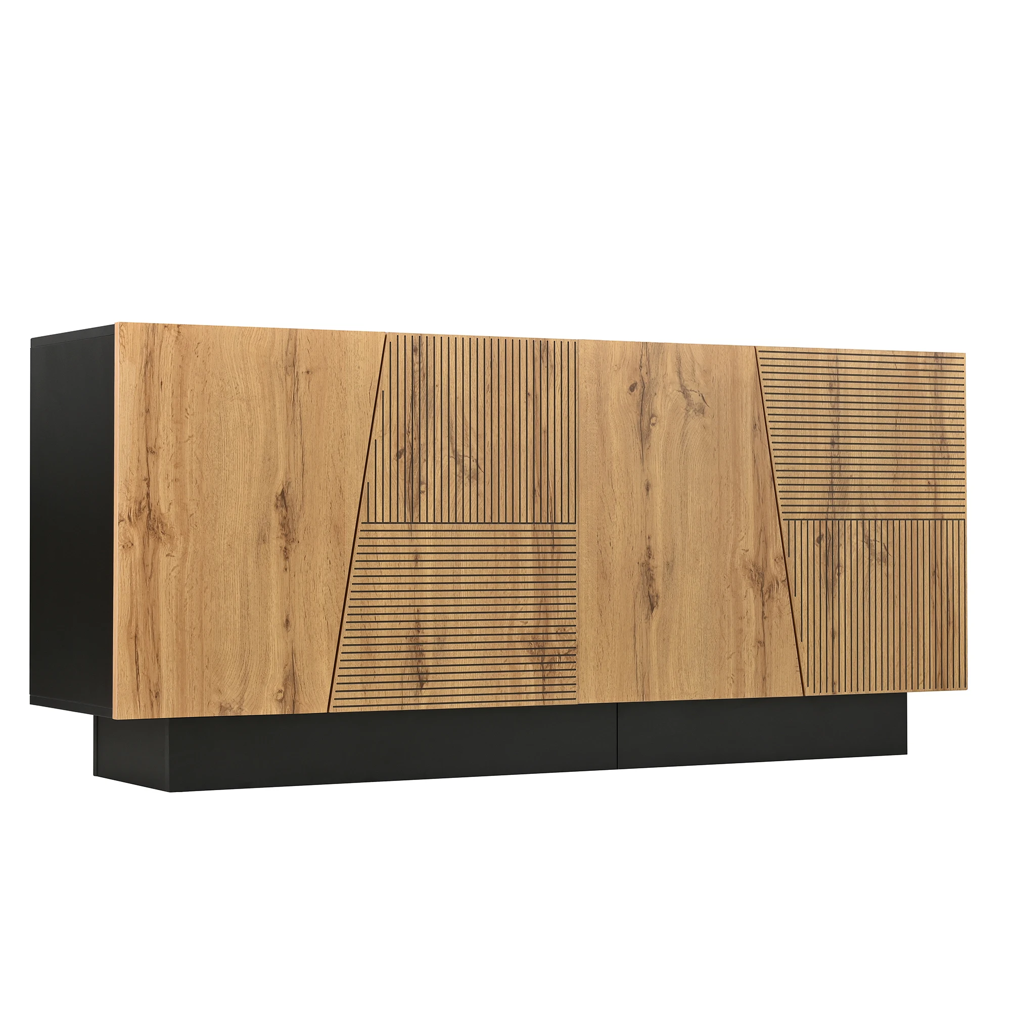 Modernes 160-cm-Sideboard mit viel Stauraum, geometrischem Design und verstellbarem Regal – Aufbewahrungsschrank für das Wohnzimmer – Detail 15