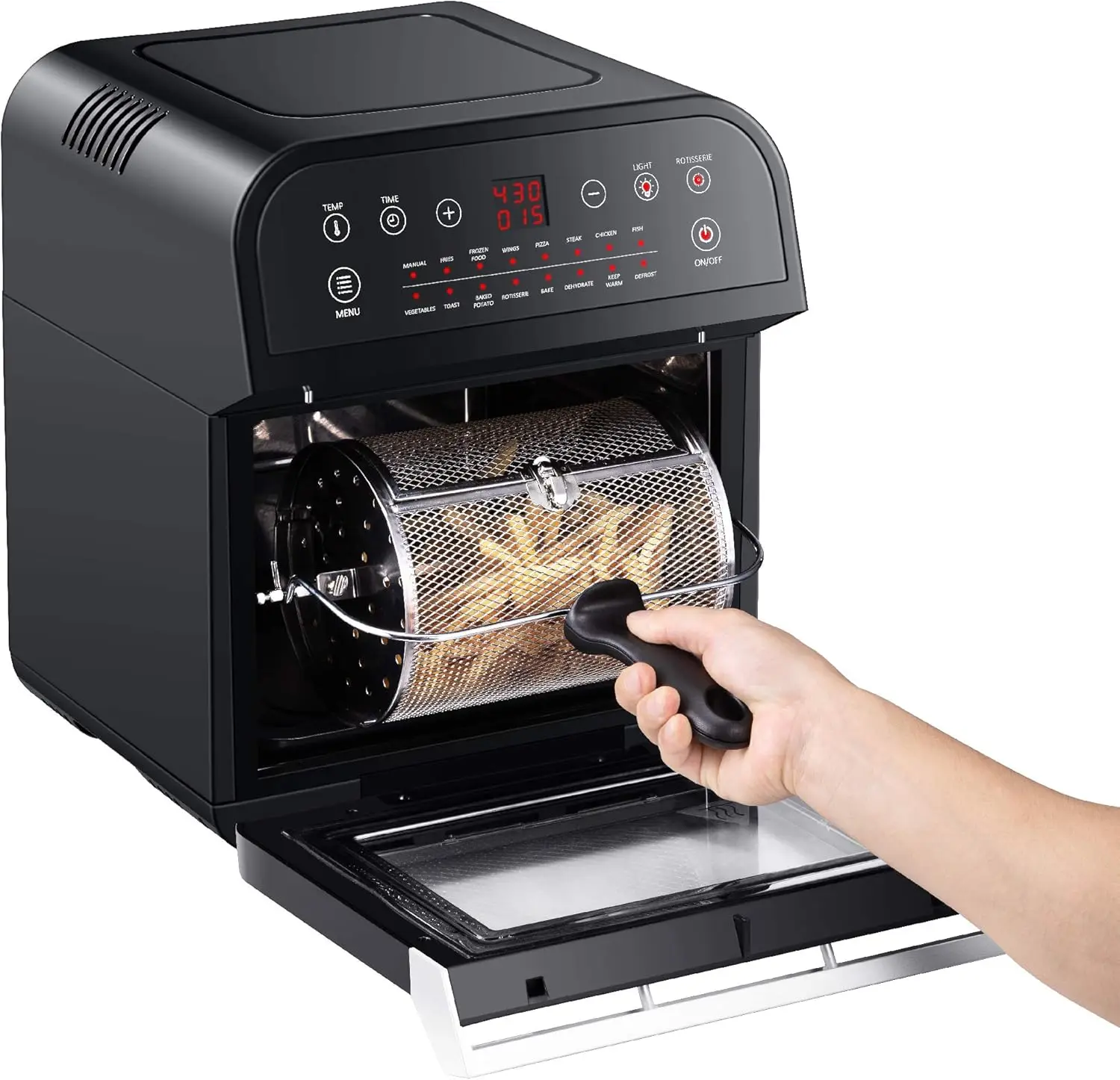USA GW44800-O Deluxe 12.7-Quarts 15-in-1 Electric Air Fryer Oven with Rotisserie and Dehydrator + 50 Recipes QT, Black/Si 3