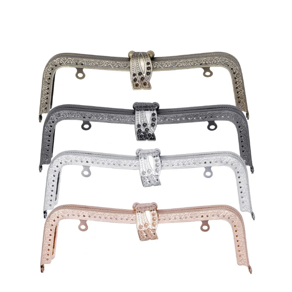 

20cm Metal Purse Frame Handle Clutch Bag Accessories DIY Kiss Clasp Lock Bronze Embossing M-shaped Hardware