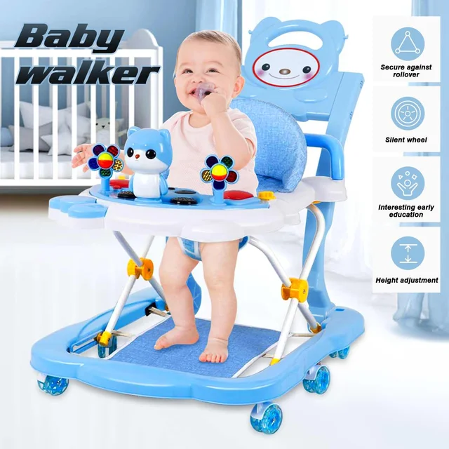  Andador de bebé con ruedas, andador de bebé para niños y niñas,  plegable, silencioso, antivuelco, altura ajustable, andadores de empuje para  bebés de 6 a 18 meses : Bebés