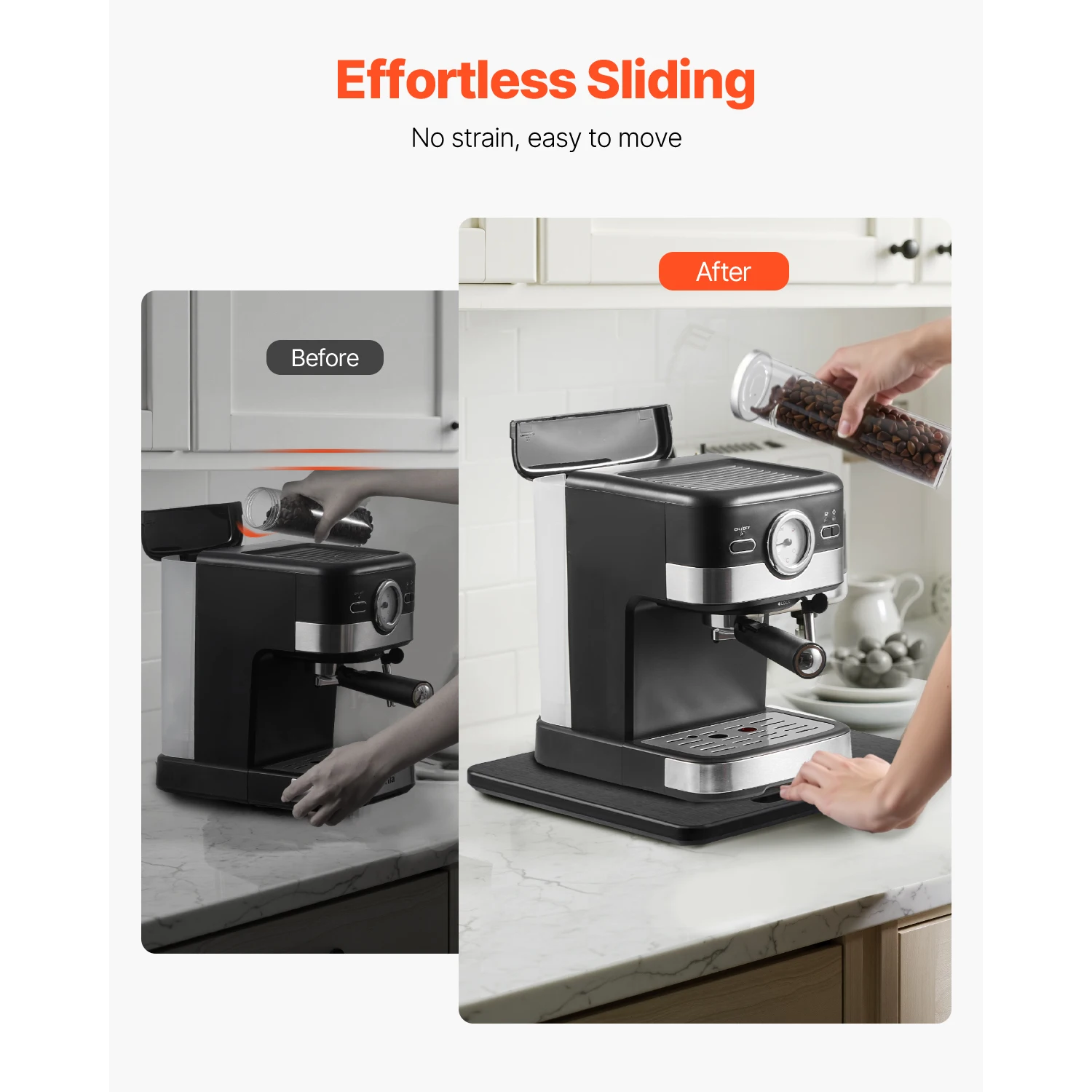 SucceBuy Black Muti-Size Kitchen Appliance Sliding Tray Silent Wheels Below Cabinet Appliance Rolling Tray for Coffee Maker