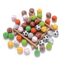 10Pcs 15mm Printed Silicone Beads Round Baseball Tennis Basketball Food Grade Teether Beads for DIY Baby Pacifier Chain Clip 2
