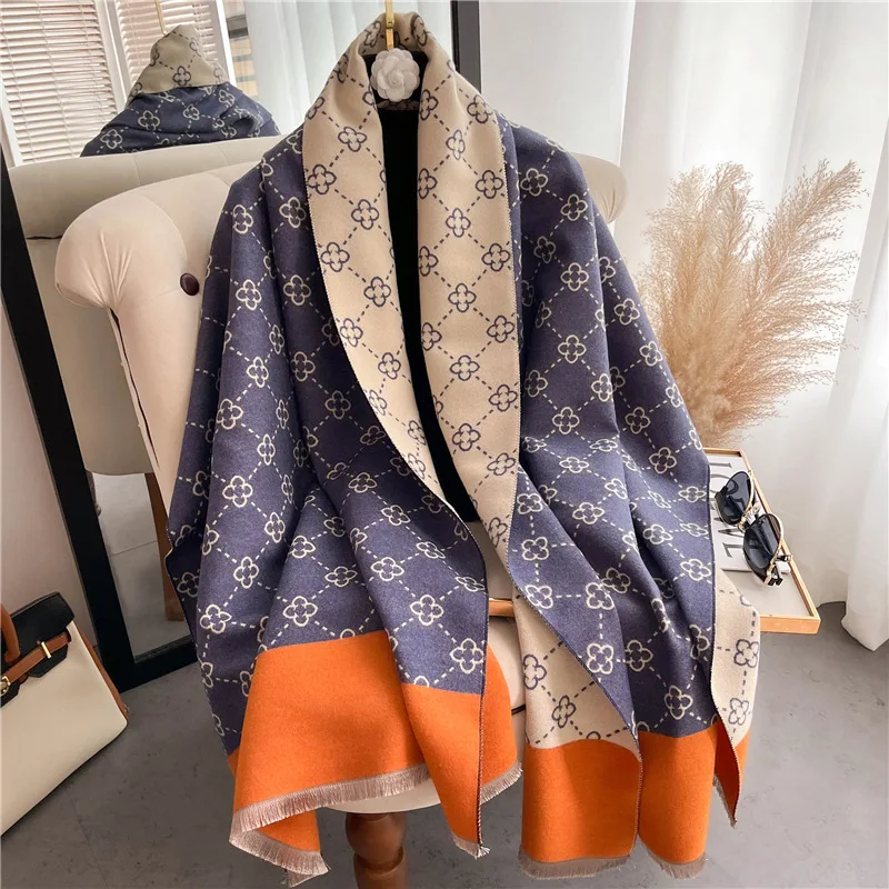 New Winter Warm Cashmere Scarf Women Dual-Use Blanket Fashion Pashmina  Wraps Euro Brand Bandana Double Sided Scarf Shawls