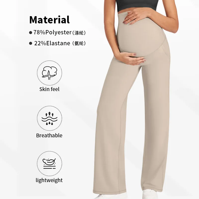 New Maternity Women Pants Solid Spring Autumn Wide-legged Pants High-waisted Loose Pants Casual Straight Pants Pregnant Clothing - 2