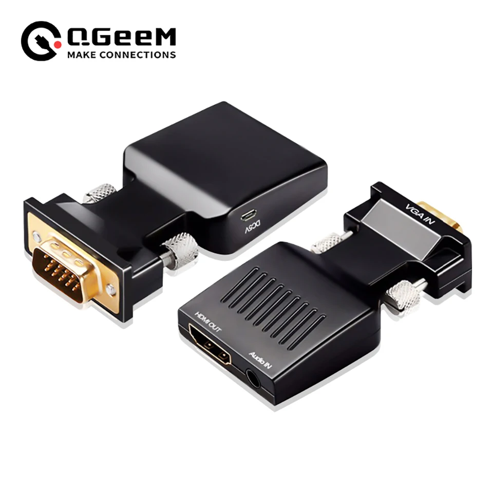 Qgeem Vga To Hdmi Converter Adapter With Audio Full Hd Vga To Hdmi