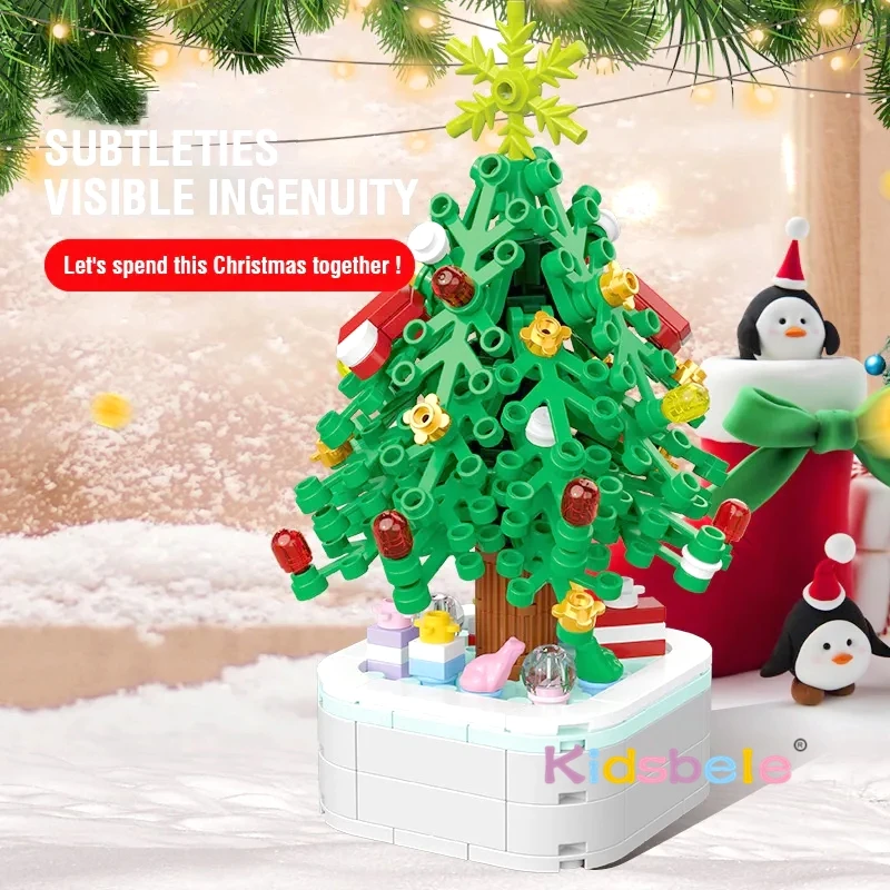 Tree Model Plastic Blocks DIY Assembly Toy Holiday Construction Toy Birthday Christmas Gift for Boys & Girls