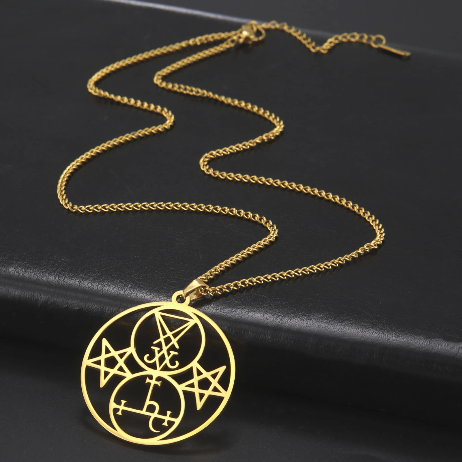 Sigil of Lucifer Lilith Pendant Necklace - Stainless Steel Satanic Pentagram Amulet
