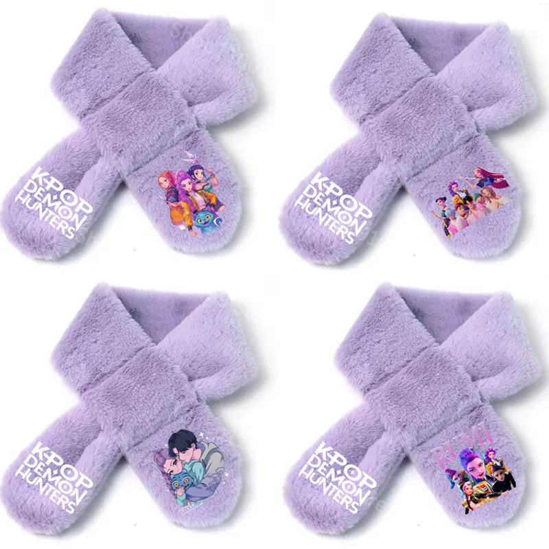 K-Pop شيطان الصيادين الفتيات الطفل أفخم وشاح شتاء دافئ الكرتون أنيمي وشاح للرقبة وشاح سميك محشوة لينة طفل هدية عيد ميلاد