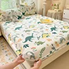 Cartoon Dinosaurs Fitted Sheet Set 3Pcs Cotton Kawaii Mattress Cover Wild Animal Flower Leaf Bedding Set for Boys Girls Adult 1
