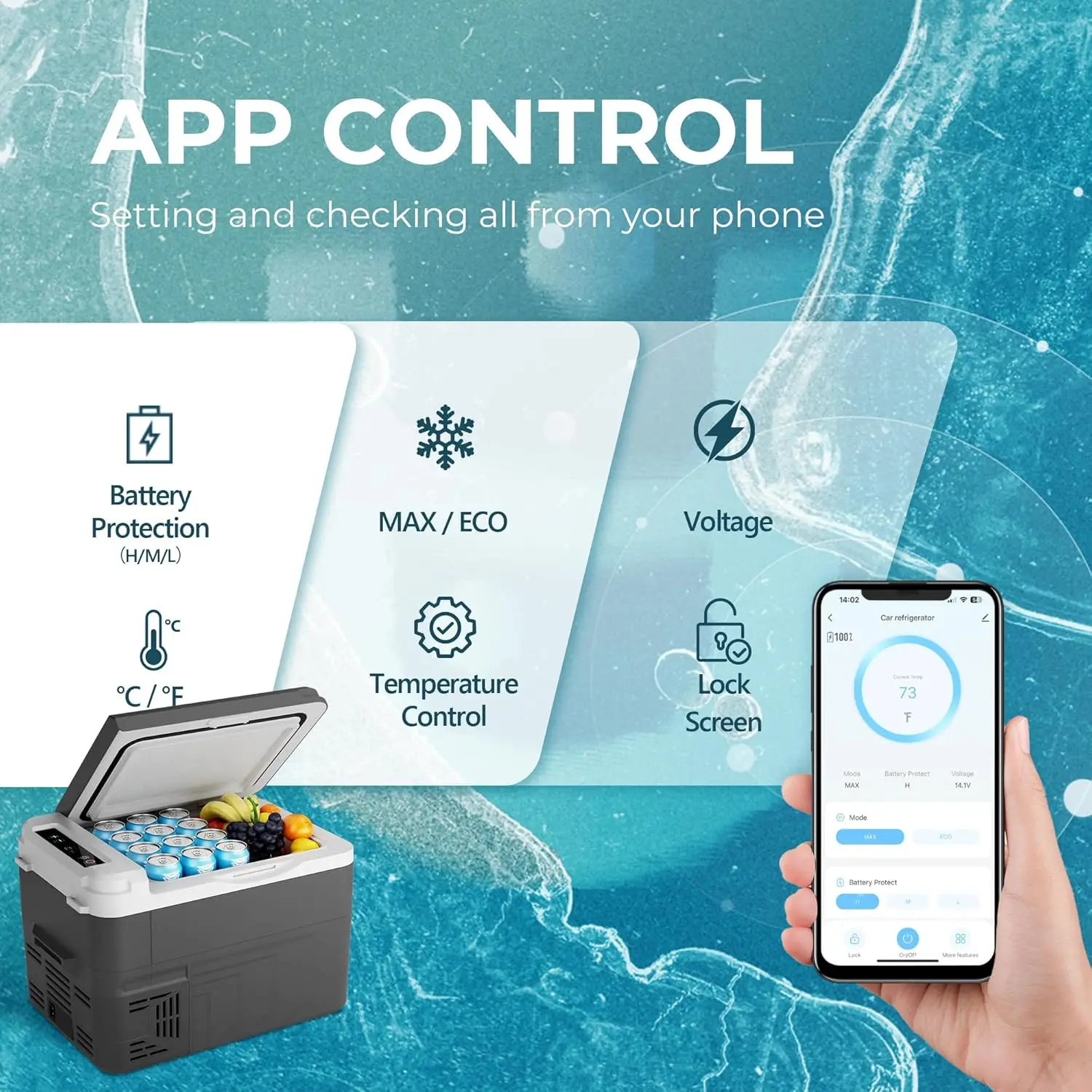 EUHOMY 12V 17 Quart Compressor Electric Cooler with APP Control, Compatible with Car Fridge 12/24V DC and 120-240V AC Power