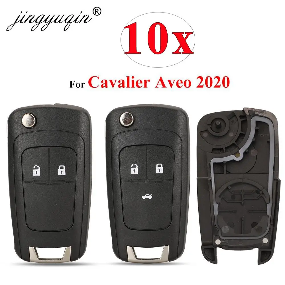 

jingyuqin 10pcs/lot Flip Folding Remote Car Key Shell For 2020 Chevrolet Cavalier Aveo 2 3 Button HU100 Blade Key Case Fob