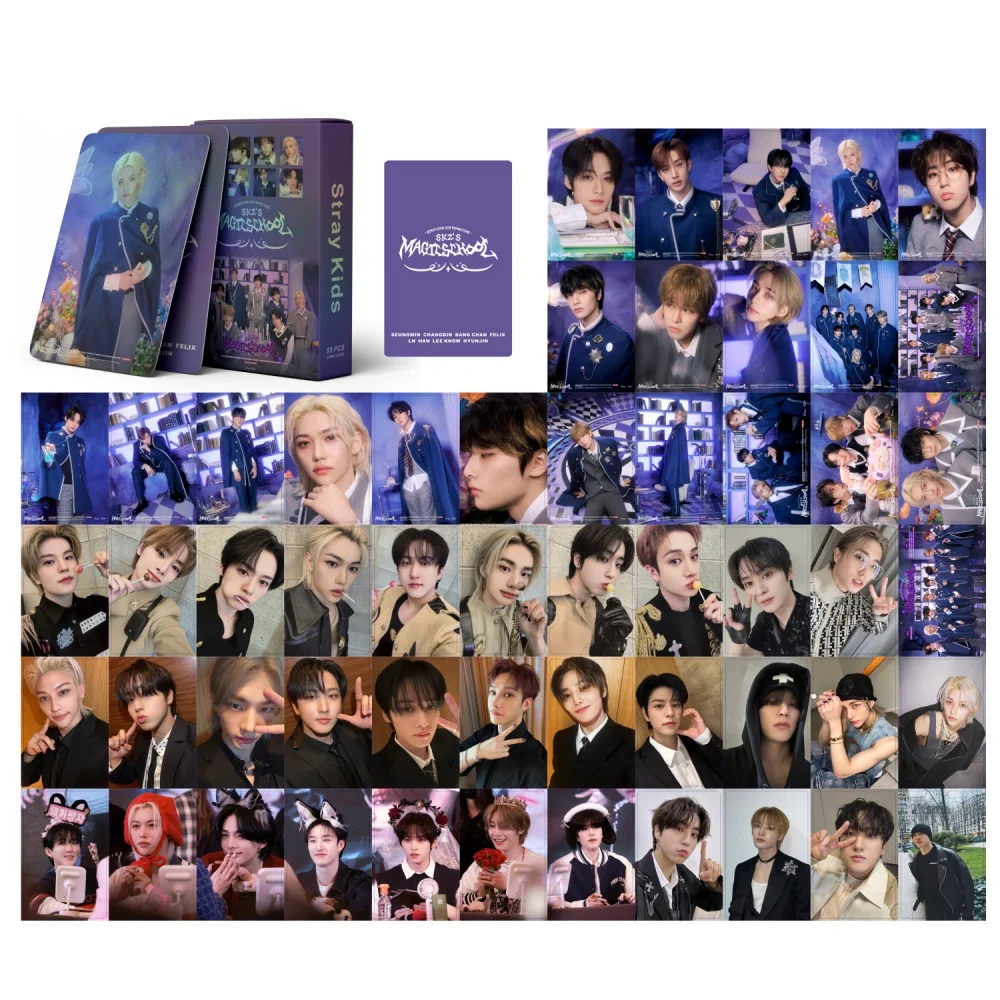 XIURAN 55 Pcs SK Magic School Holographic Laser Card Kpop Photocards Postcards Series