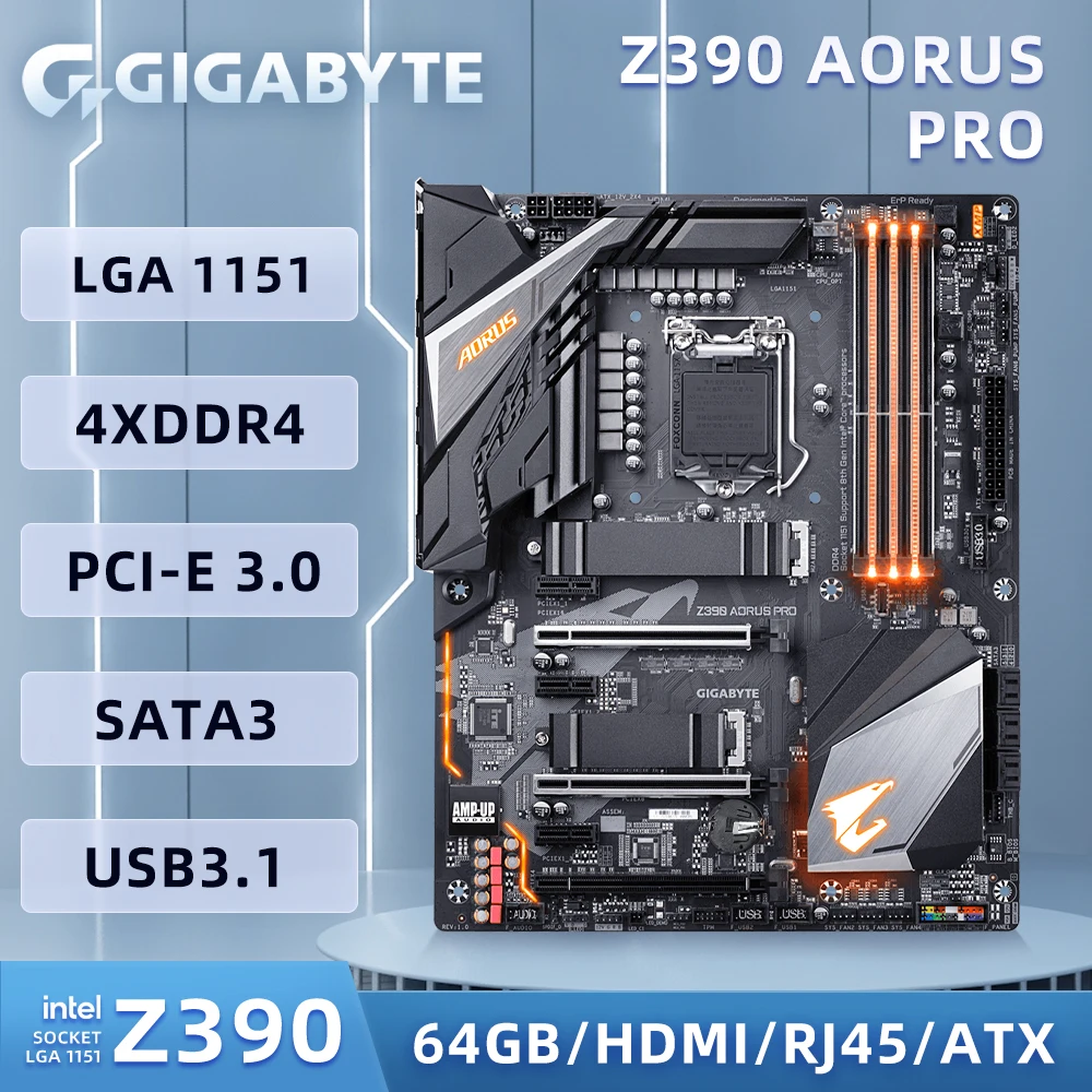 

GIGABYTE Z390 AORUS PRO Motherboard LGA 1151 Support Core i3 i5 i7 8th 9th Cpu DDR4 128GB Intel Z390 M.2 PCI-E 3.0 HDMI SATA3