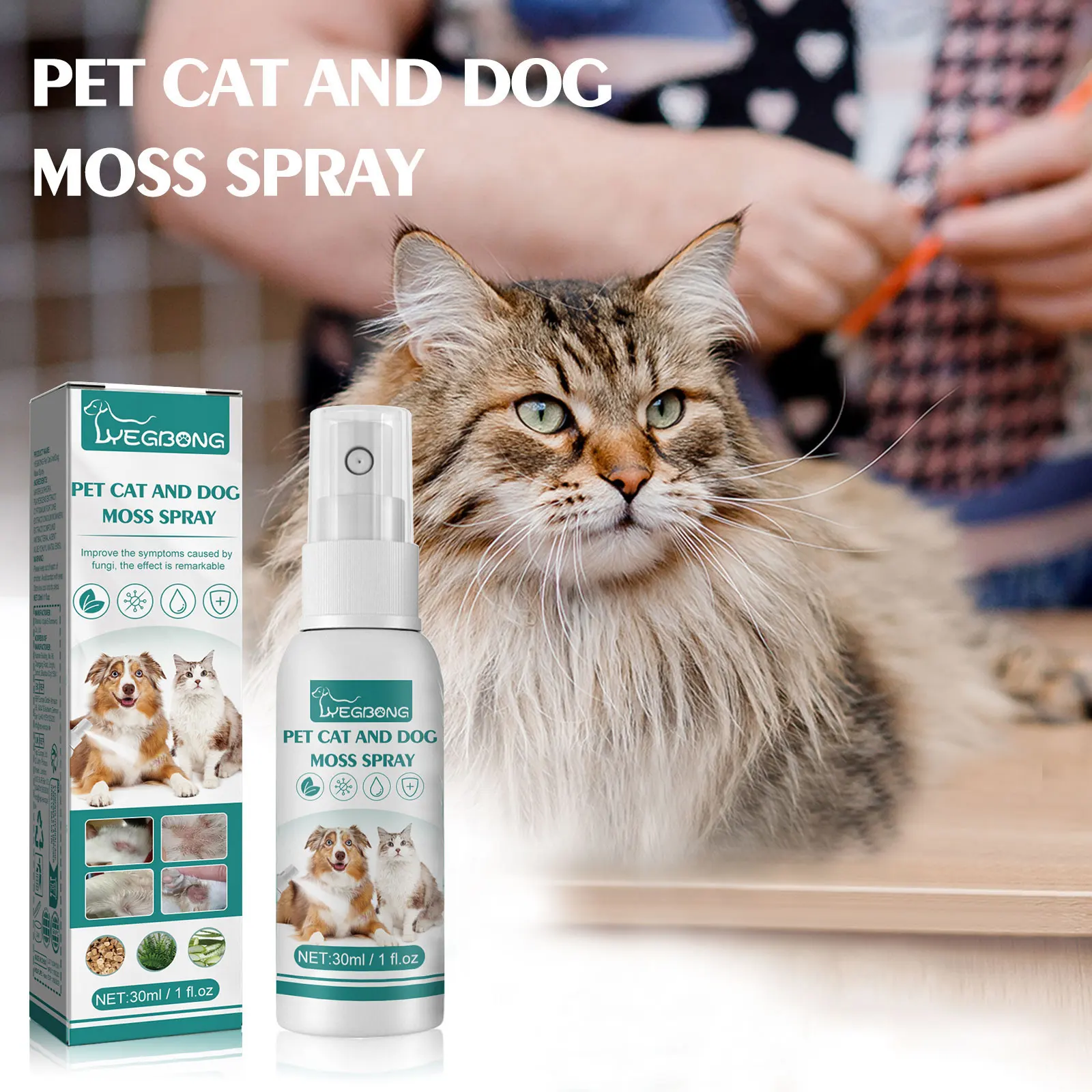 Pet Skin Treatment Spray Dog Cat Flea Lice Insect Killer Kitten Puppy Skin Care Remove Mites Soothe Cleaning Pet Moss Essence
