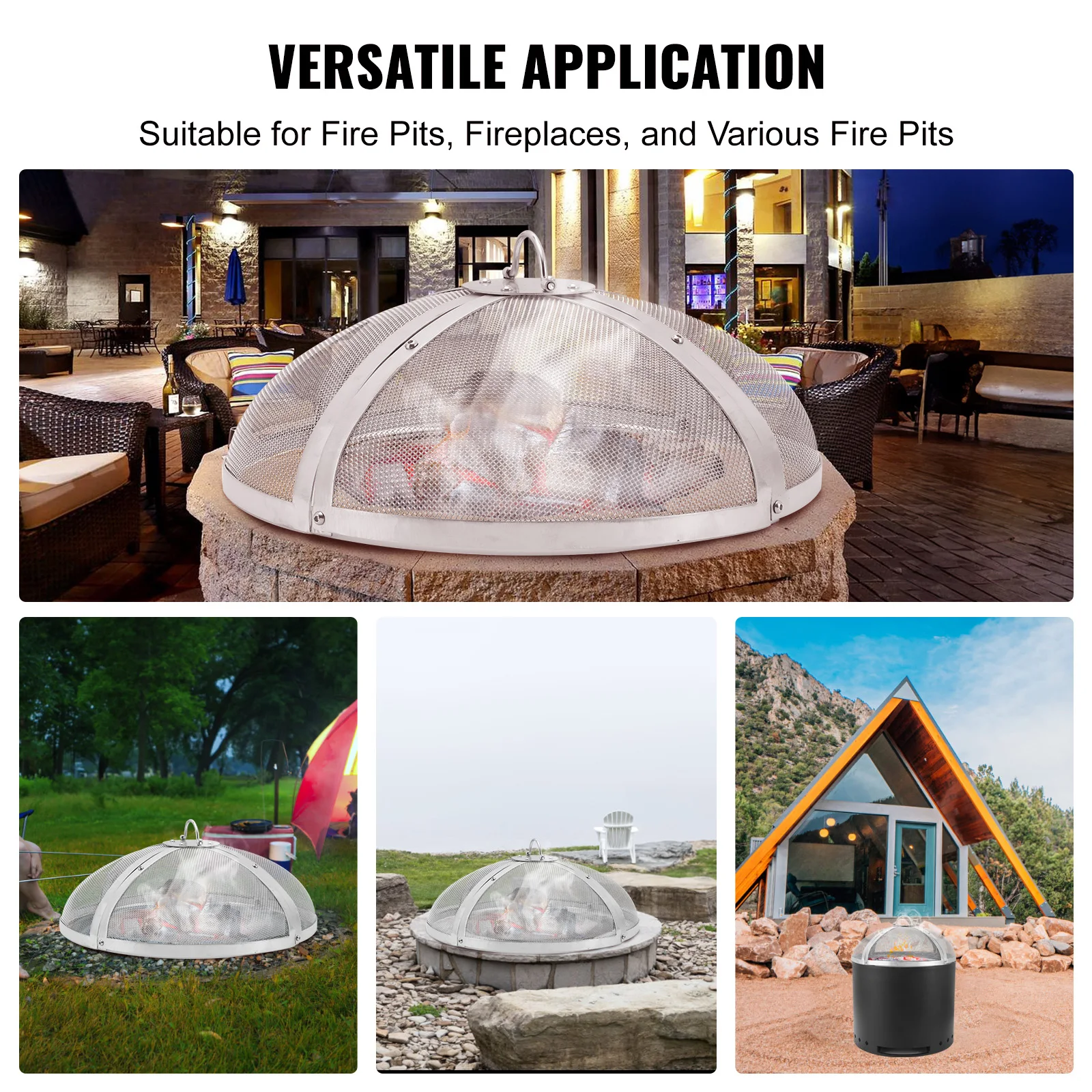 VEVOR Fire Pit Spark Screen Round Reinforced Heavy Duty Steel Metal Cover Outdoor Firepit Lid Easy-Opening Top Screen Covers