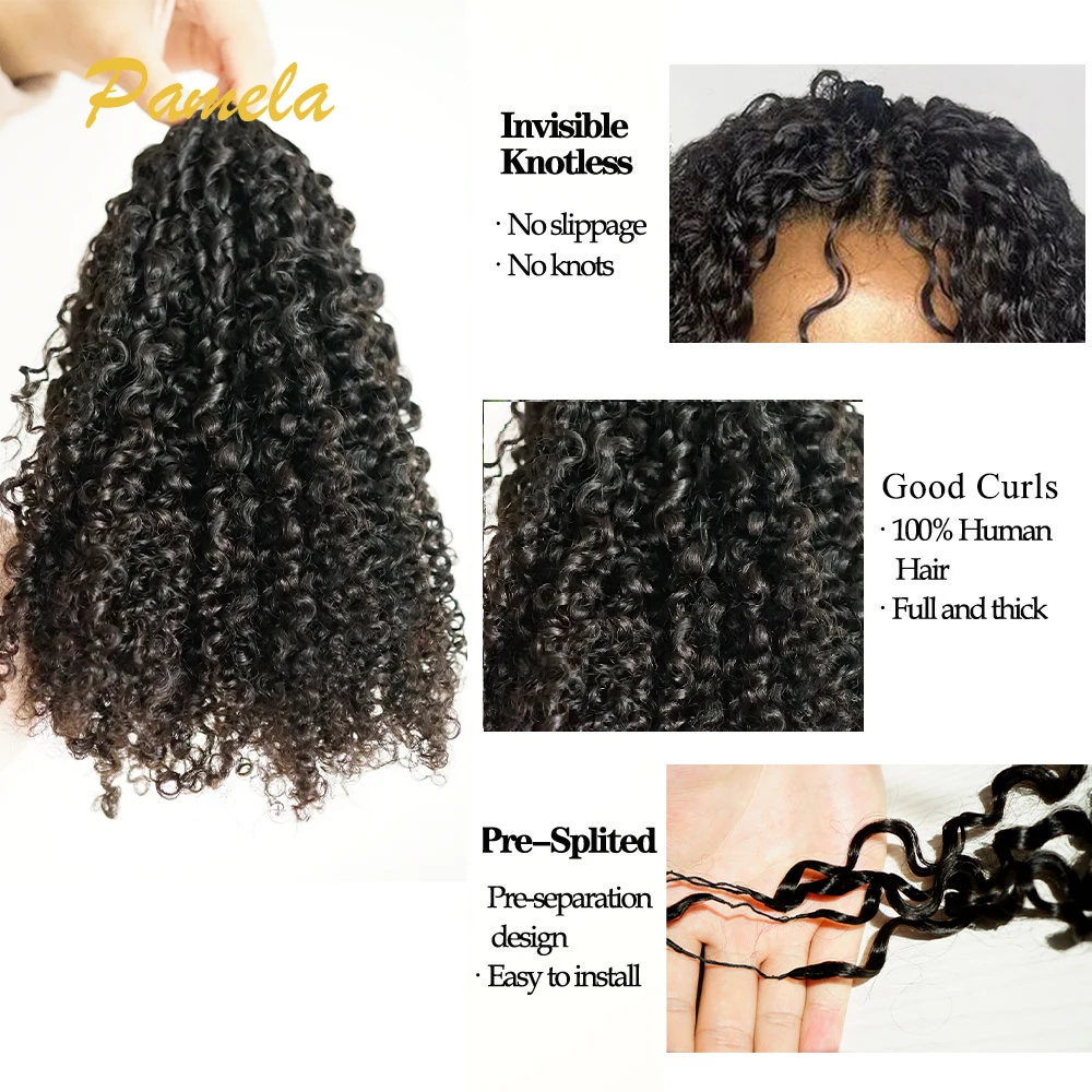 Afro Kinky Burmese Curly Crochet Human Hair Knotless Pre-Separated Crochet Feather Hair Extensions Curly 100% Human Hair