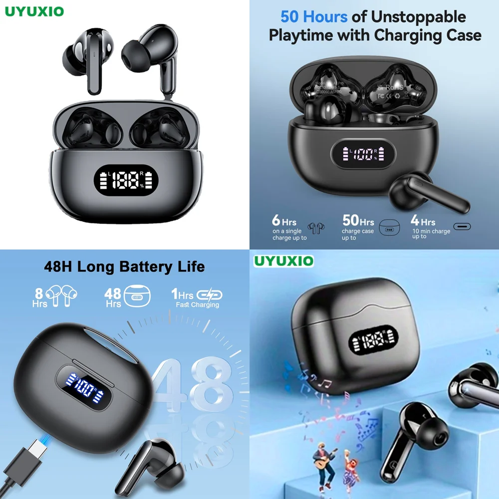 UYUXIO TWS 무선 이어폰 BT 5.4 헤드폰 HiFi 스테레오 이어버드 ..