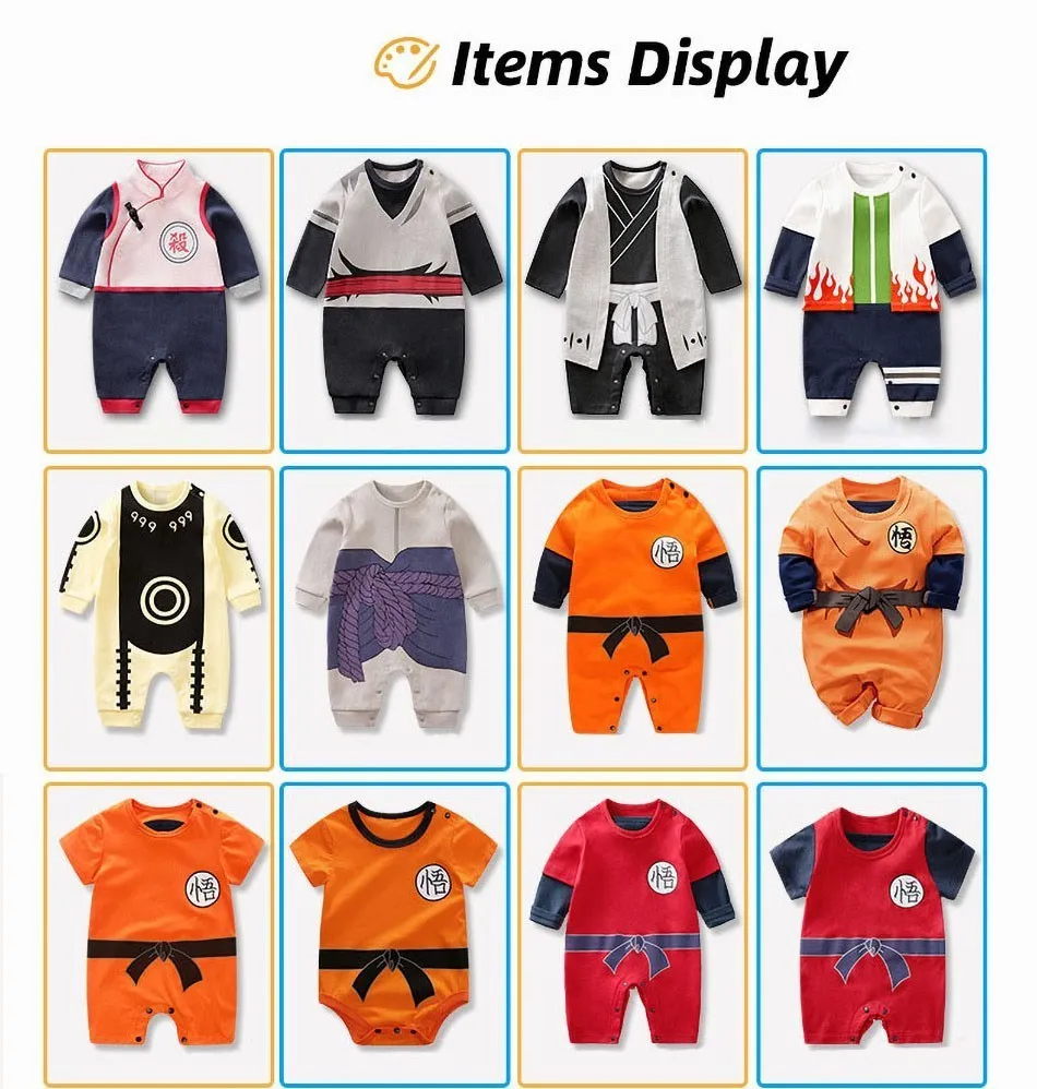 Anime Baby Rompers Newborn Cosplay Costume Infant Akatsuki Frieza Vegeta Luffy Tanjirou Cotton Clothes Boys Girls Kids Outfit Baby Bodysuits made from viscose 