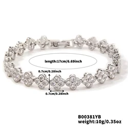 Colorful 18K Gold Plated Clover Bracelet with Shining Zircon - Cute & Edgy Fashion Jewelry Gift (White - Silver color)