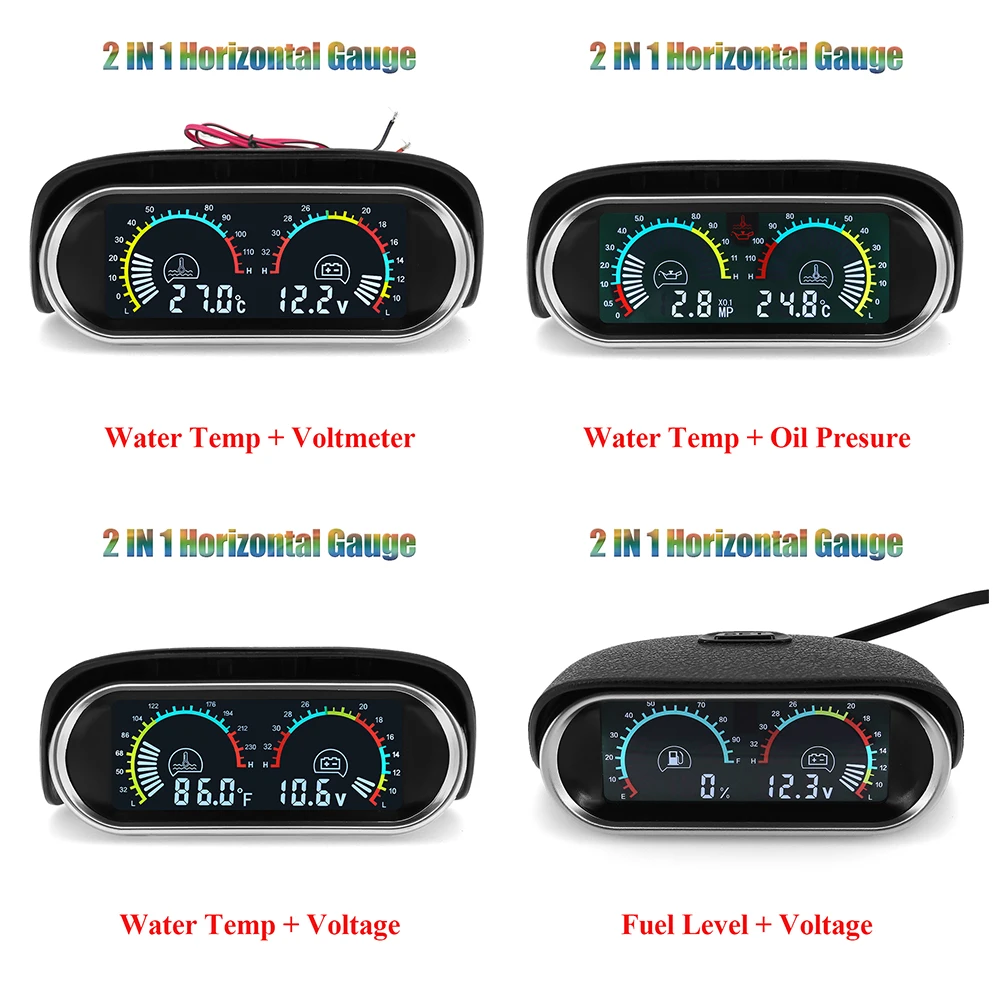 Универсальный автомобильный вольтметр с горизонтальным тахометром, датчики температуры и давления