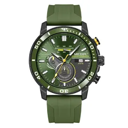 Men's Fashion Sport Watch - Orange Silicone Strap, Waterproof, Quartz Chronograph with Luminous Hands and Auto Date (Green)