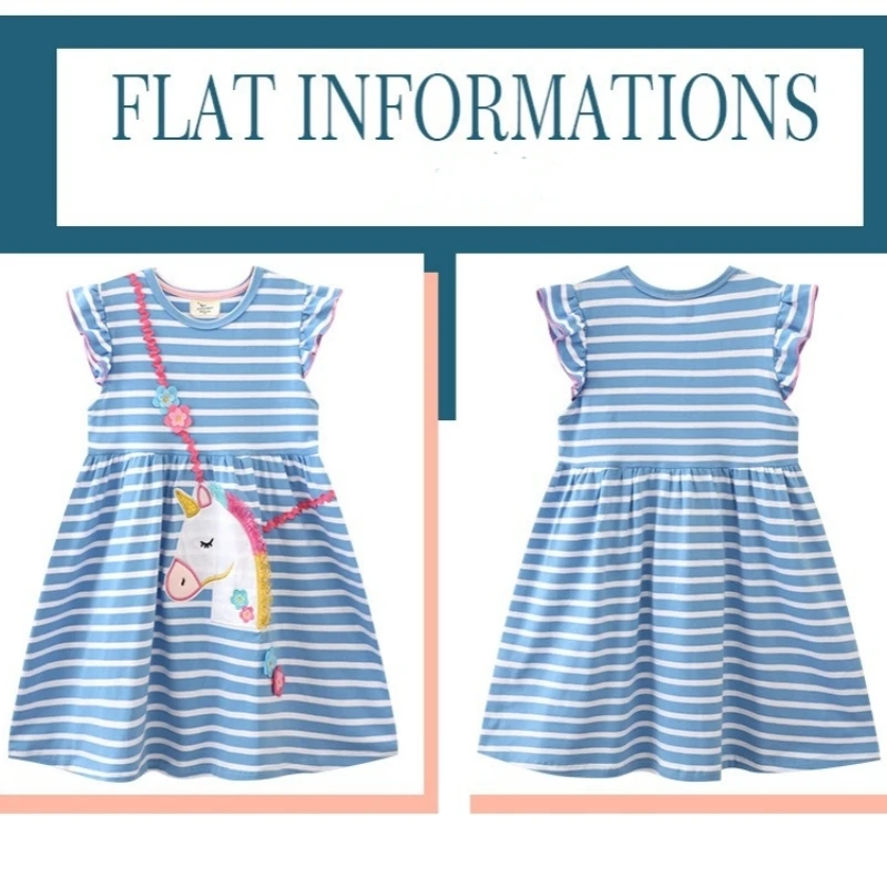 New Princess Girls Dresses Summer Flying Sleeve Kids Dress Striped Unicorn Baby Party Birthday Dresses Cotton Children Clothing