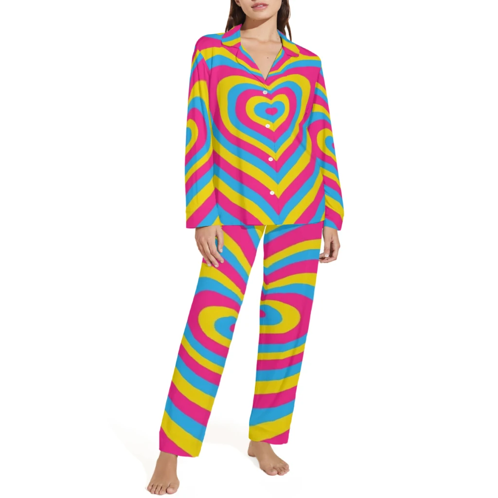 Rainbow Color Mixed Heart Heart Printed Sleepwear Set  Long-Sleeve New Pajamas Sets Night New Winter