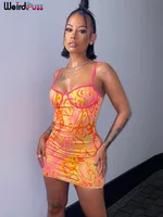 Weird Puss Print Sexy Mini Dress Women Backless Coquette Skinny  Hip Sundress Stretchy Bodycon Sleeveless Fashion Party Outfit 1