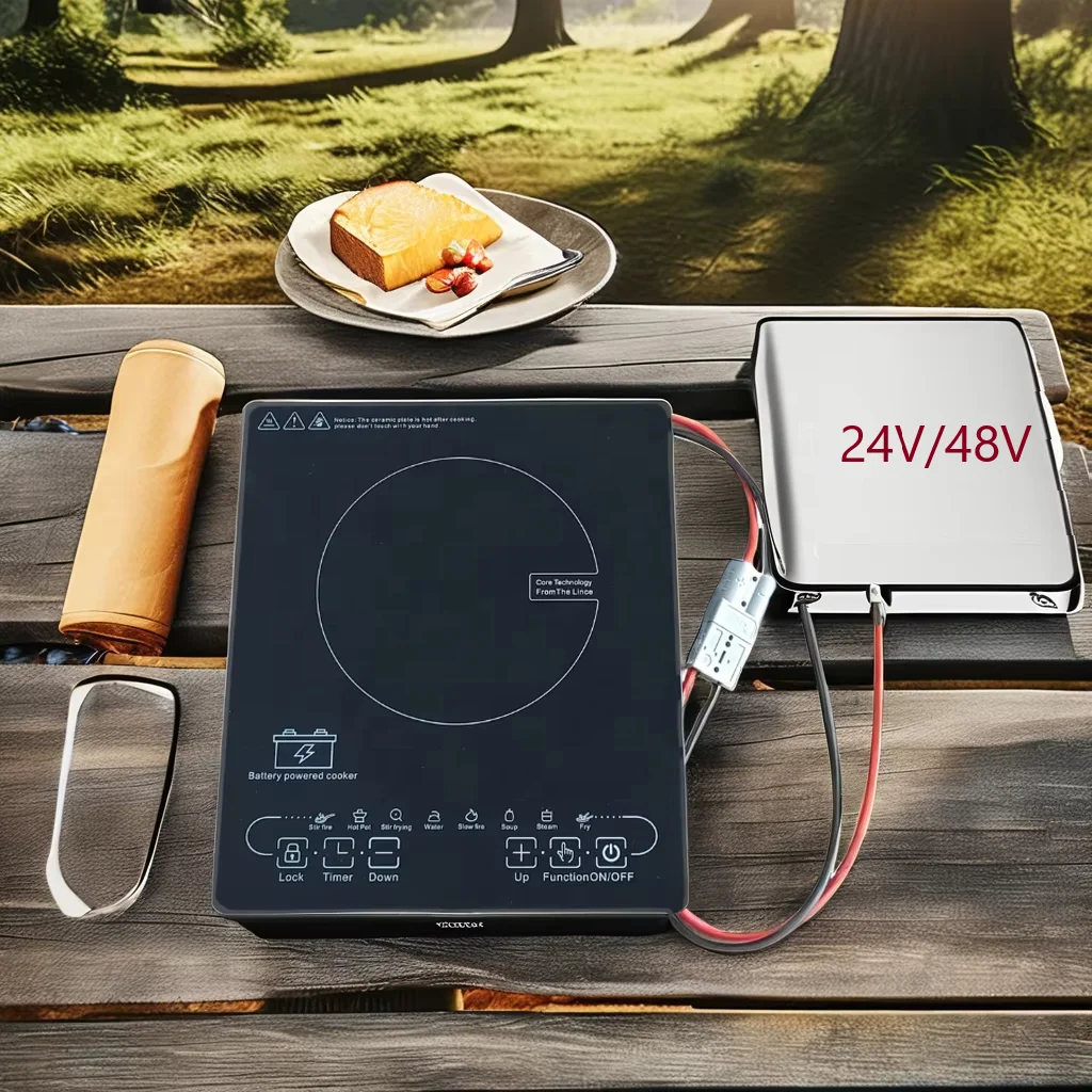 DC24V/48V Battery Powered Induction Cooker For Household RV Outdoor Car Hotel Use With Plastic Housing