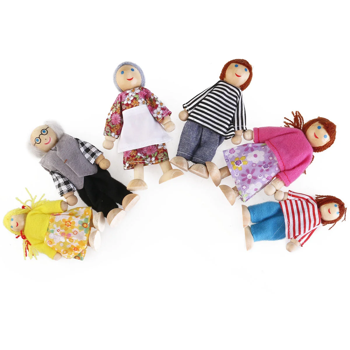 

6pcs Happy Family Dolls W0oden Family Set Figure Gift Pretend Play Dolls Wooden Dolls House Miniature
