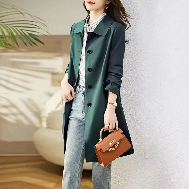 Double layer windbreaker women's mid length 2023 spring and autumn small figure fashionable and age reducing temperament casual