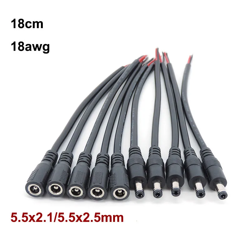 18awg 7A DC 남성 여성 전원 공급 장치 커넥터 케이블 와이어 5.5x2.1mm 5.5x2.5mm LED 스트립 라이트 카메라 용 구리 코드 2.1mm 2.5mm