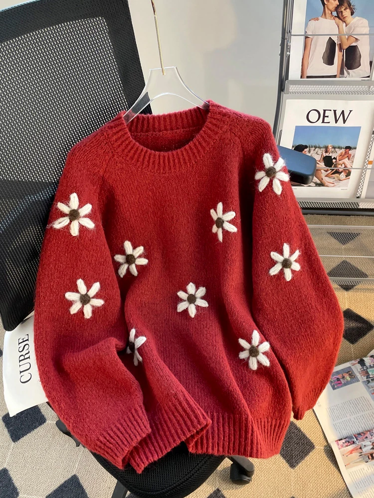 

Женский Рождественский Красный пуловер, вязаный свитер Y2k 90-х, Модный корейский винтажный джемпер в стиле Харадзюку С Длинным Рукавом, свитеры, одежда 1920-х годов
