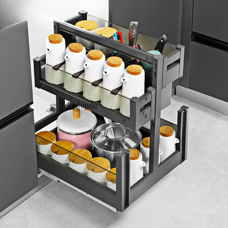 Kitchen cabinet drawer seasoning basket rack aluminum alloy narrow cabinet seasoning storage